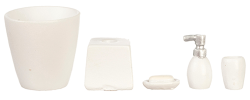 Dollhouse Miniature Resin White Bath Accessory/5Pc